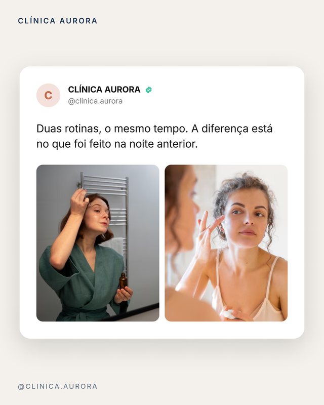 Peça da Clínica Aurora em formato de print de feed, duas rotinas comparadas